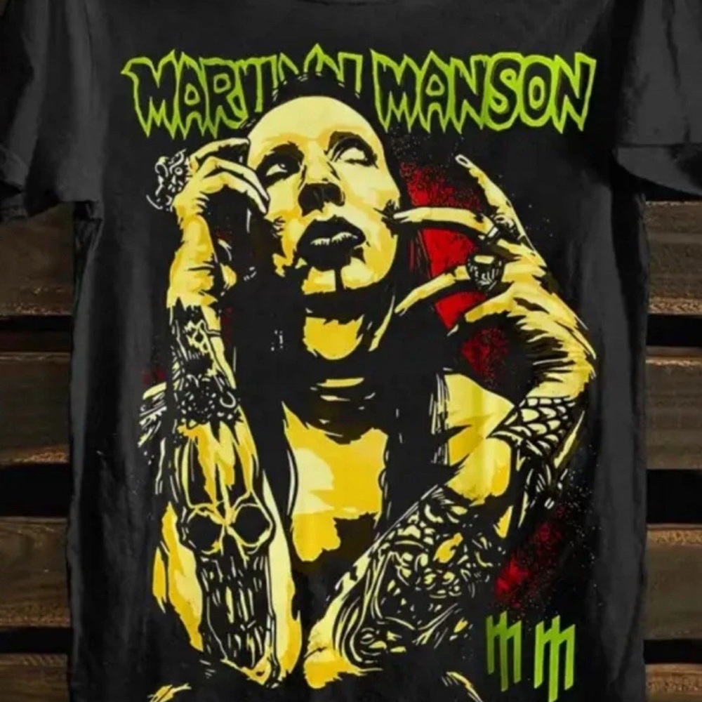Marilyn Mason Band Tour Goth Gore Black Graphic T-Shirt